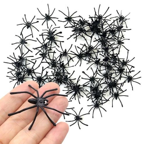 200 Halloween Plastic Spiders, Realistic Black Fake Spider, Durable Joke Horror Prank Spider for Halloween Party Decorations, Haunted House Props, Children's Fun Toys