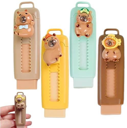 JUGUTA Capybara - Lot De 4 Gommes À Effacer - Avec Parfum - Rétractable - Pour Enfants Et Étudiants - Design Mignon - 4 Couleurs - Idéal Pour L'École Et Le Bureau
