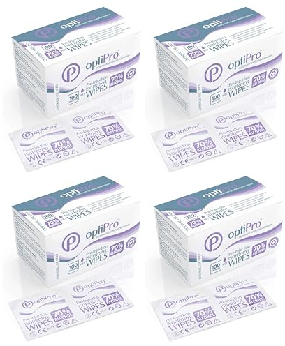 4 Pack Medical Opti-pro Pre-Injection Wipes 100 Pack – 70% Isopropyl Skin Cleansing Antibacterial Wipes – Individually Wrapped Medical Grade Disposable Sachets | SterlingSquare