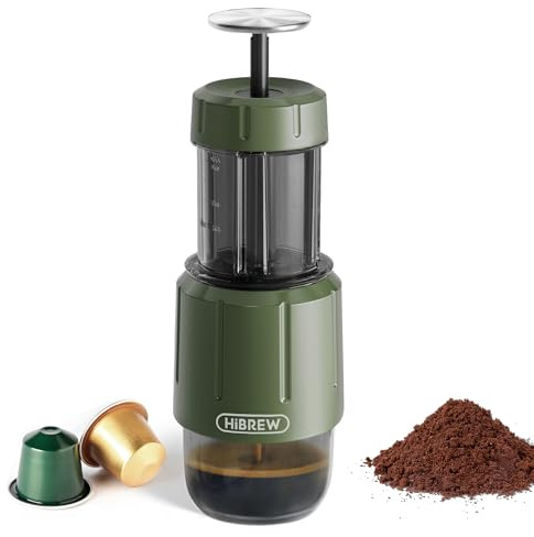 HIBREW H4D - Cafetera espresso manual para acampar y viajar, cafetera portátil con bomba de mano, taza integrada, compatible con café molido 2 en 1 y cápsulas originales Nes
