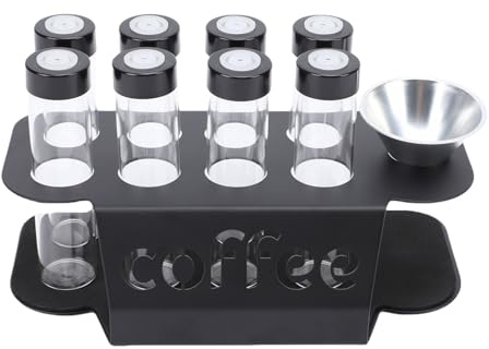 Aramox 8pcs Tubi di Stoccaggio del di caffè con Imbuto di Supporto per Valvola di Scarico a un Modo, Realizzati in Vetro Premium, Sigillo in Freschezza e Sapore, per Foglie di tè Noci