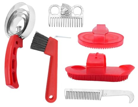 Perfeclan 6-teiliges Pferdepflege-Set, Pferdebürsten-Set, Hufkratzer, Bürste, Striegel, Kamm, Pferdepflegezubehör, Reinigungswerkzeuge für Reitwege