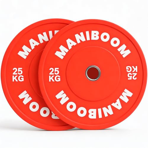 Discos Pesas Olimpicos Bumper 5kg, 10kg, 20kg, 25kg – Placas de Caucho Alta Densidad (85 Shore A) para Barra Olímpica 50mm – Equipo de Gimnasio en Casa, Cross Training y Halterofilia (1 x 25KG)