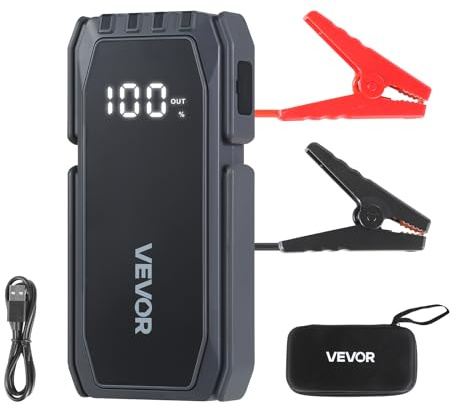 VEVOR Jump Starter, 1500A Peak, Car Jumper Starter Battery Pack, 12V Portable Lithium Battery Booster, Jump Box Power Bank with 3 Modes Flashlight and Jumper Cable, for Up to 6L Gas/4L Diesel Engines