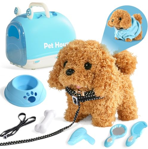 Cagnolino che Abbaia e Cammina -Giochi Bambini 2 Anni Cane Giocattolo che Cammina e Abbaia Regalo Bambina 2 3 4 Anni Peluche Cane Realistico Animali Giocattolo per Bambini