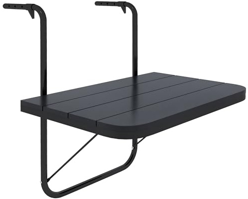 Outsunny Mesa Colgante de Balcón con Altura Ajustable 60x40x55-64 cm Negro