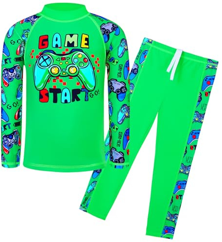 HUAANIUE Ensemble Maillot de Bain Garçon 2 Pièces Manches Longues et Pantalon Long Anti-UV UPF 50+ 3-12 Ans