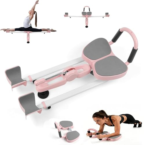 Splitmaskin med ryggstöd, bensträckare för flexibilitet, 180° stretchutrustning med längdjustering i 6 nivåer och bekväm dyna, hemstretchmaskin för dans, gymnastik, kapacitet på 440 kg pink
