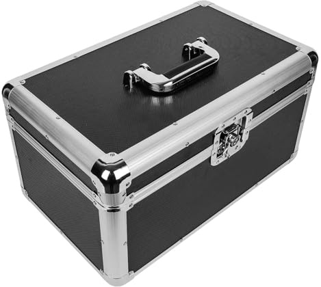 7 LP Vinyl Record Storage Case, Lockable Aluminium Flight Case Holds Up to 200 Records, Portable High Capacity DJ Carry Case with Handle for Vinyl Record Albums