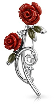 Bling Jewelry Elegantes Accessoire für Damen, Blumenstrauß aus roten Rosen, Pave, CZ, Akzentblume, Anstecknadel für Damen, aus versilbertem Messing