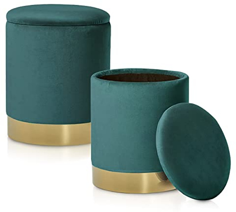 ELYFLAIR® runder Samthocker mit Stauraum und Sitzpolster-Deckel I Sitzhocker Fußhocker Sitztruhe Hocker Stuhl-Interieur Schminktisch Accessoire Deko-für Erwachsene und Kinder-Ø 31 H 38 cm (Türkis)