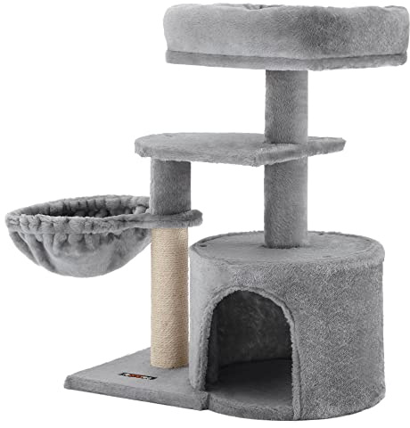 Feandrea Katzenbaum, Kleiner Katzenturm, Katzenhäuser, Kätzchen-Spielcenter mit Kratzbaum, Korb, Höhle, hellgrau UPCT59W