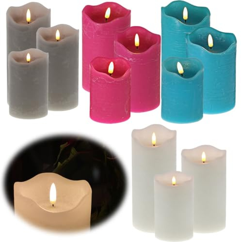 LS-LebenStil 3D LED Stumpenkerze Weiß 20cm Echtwachs flackernde Kerzen Timer bewegliche Flamme