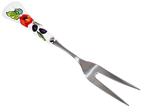 Lashuma Tranchierbesteck 30 cm, Fleisch Gabel Stahl mit Keramik Griff, Grillgabel Motiv: Tomate Olive