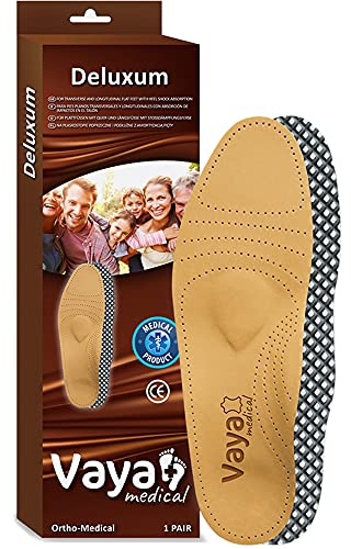 Vaya Medical Orthopedic Insoles Vaya Deluxum Made of Premium Sheepskin for Transverse and Longitudinal Flat feet with Arch Support, Heel Cushion, Metatarsal Pain, Men and Women 1 Pair Size 40 Size 6
