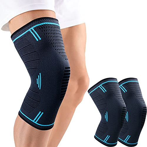 MILAIUN Kniebandage 2er Set, Kniestützer für Männer Damen, Meniskusriss, Arthritis, ACL, Kompression Knieschiene für Basketball, Volleyball, Laufen, Knie Bandage Rechts Links Bein Tragbar (XL, Blau)