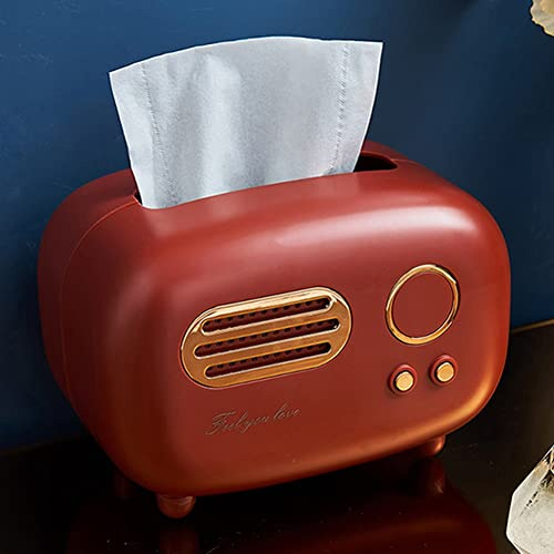 SPORTARC Taschentuchbox für Feuchttücher, Retro Radio Styling Kosmetiktücherbox, Kosmetiktücherbox Für Küche Badezimmer Schlafzimmer, 17.5×12.5×12.5cm, Rot