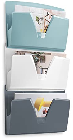 CEP Lot de 3 corbeilles murales Vert d'eau Blanc Gris Présentoir Rangement bureau documents format 24x32cm Organiseur dossiers