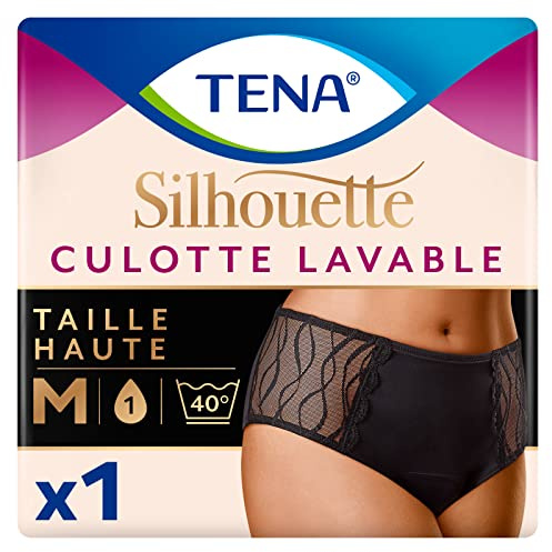 TENA Silhouette, Inkontinenzhose für Damen, waschbar, weich und dehnbar, 3-facher Schutz gegen leichtes Auslaufen, trocken und sicher, mit Geruchskontrolle, 1 Stück, Schwarz, Größe M