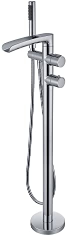 Artiqua Thermostatischer freistehender Badewannenarmatur Wasserfall Wannenfüller Chrom mit rauem Ventil Bodenmontage Messing Badarmaturen mit Handbrause