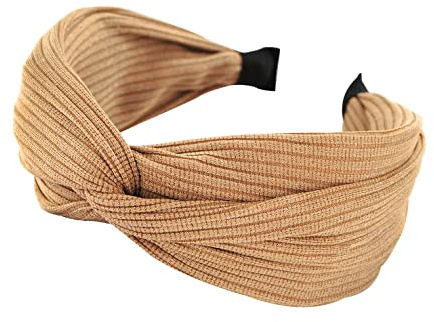 axy Breiter Haarreif mit Knoten und glänzender Stoff Haarschmuck Damen Haarreifen HR34G (Beige)
