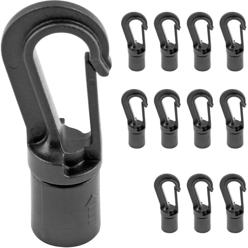 LifCratms 12 ganci elastici con estremità in plastica nera, ganci a scatto per corda da 6,35 mm di diametro