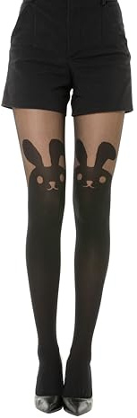 Gi&Gi Collant Donna con Design a Cuore, Calze Eleganti in Nylon, Nero, Motivo Mock Over-Knee (IT, Testo, S, M, Regular, Regular, nero con disegno coniglio)