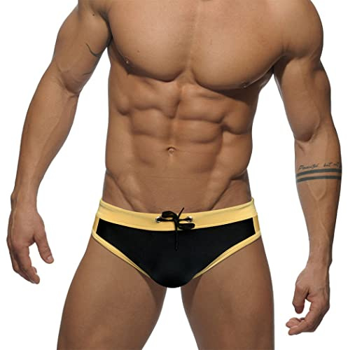 RQPYQF Costume da Bagno Uomo, Costume Mare Uomo Slip Nuoto Piscina, Uomo Slip da Bagno Coulisse Regolabile YK47 Taglia M - XXL (Nero, M)