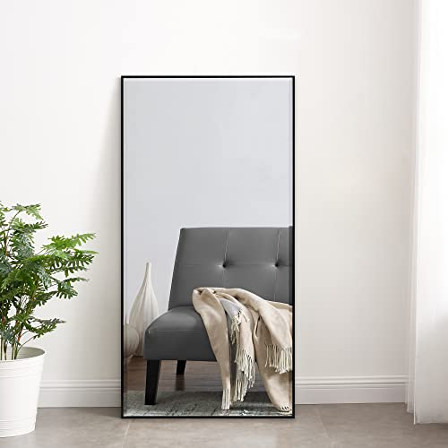 [en.casa] Wandspiegel Novoli Spiegel rechteckig Badspiegel Schwarz mit Rahmen 50 x 100 cm Schlafzimmer Flur