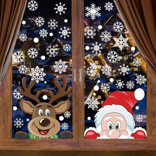 DERAYEE 6 Feuilles Noël Autocollants Fenêtre 286pcs PVC Stickers Noel | Réutilisable Décoration de Noël Fenêtre,Père Noël Rudolph et Flocons de Neige,Noel Stickers Déco DIY Verre de Noel