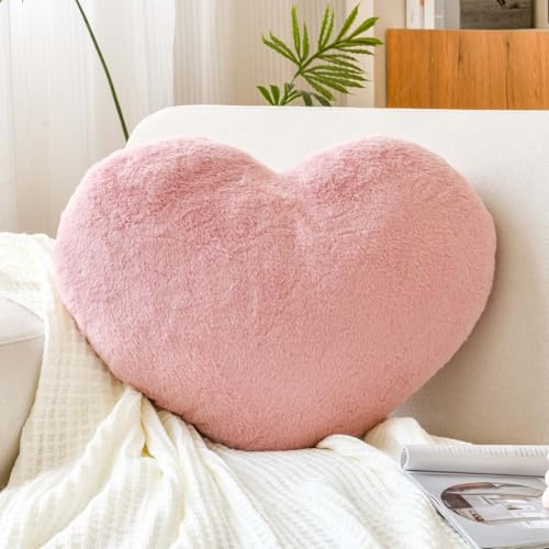 XVTRU Dusty Pink Heart Pillows, Cute Heart Decorative Pillow, Heart Shaped Throw Pillows for Bed, Faux Rabbit Fur Plush Hoom Decor Pillow Cushion for Chair Sofa Living Room (Mini 12.9 x 9.8)