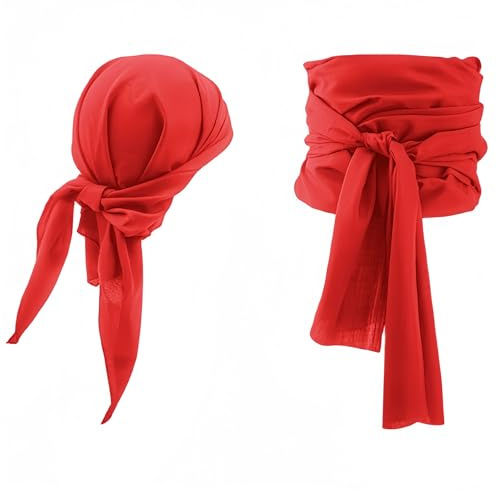Proumhang Piraten Kostüm Zubehör Set Piraten Schärpe Gürtel Stirnband Taillengürtel Piratenkapitän Mittelalterliche Große Schärpe Piraten Kopftuch Bandanas für Halloween Kinder Erwachsene Rot