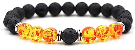 AMDXD SCHMUCK Armband Bernstein für sie und ihn, Echten Natursteinen Elastisches Kugelarmband 8mm, Tolles Geschenk für Frauen - 19CM - Gelb