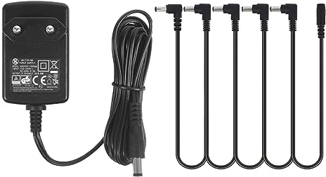 Gitarren Pedal 9V DC 1A Stromversorgungsadapter, mit 5 Way Daisy Chain Kabel, für Gitarreneffektpedal, Center Negative,