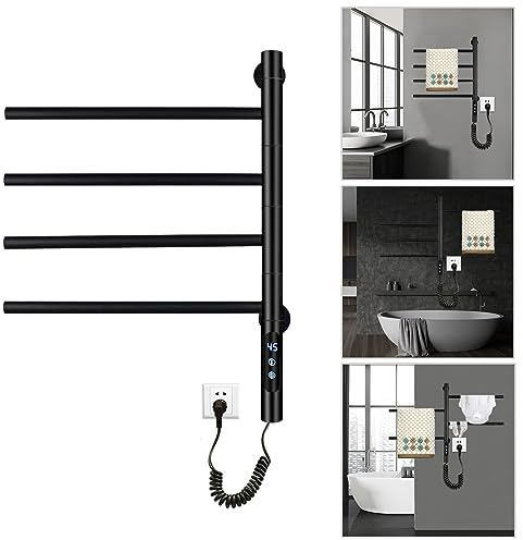 ZOYI Bañera de Secadora de Toallas eléctrica de rotación de 180 °, toallero de radiador de baño eléctrico, baño eléctrico Calentador de Toallas, radiador de Toallas eléctrico, 220V,Schwarz