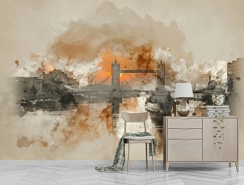 Fototapete 3D Effekt Tapeten 3D Retro-Gebäude Städtischer Brauner Hintergrund Wohnzimmer Schlafzimmer Flur Modern Vlies Tapete Vliestapete Wandtapete 200Cm(W)*140Cm(H)