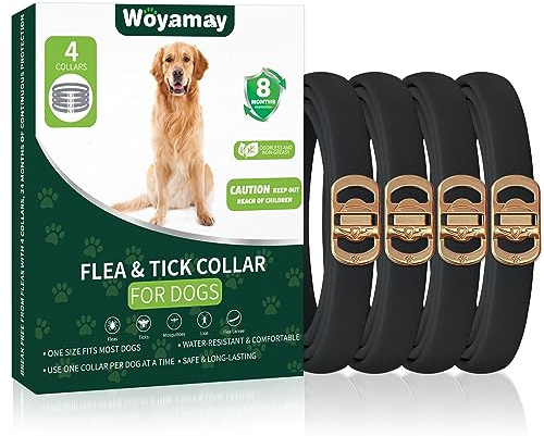 Woyamay 4 Pack Flea Collar for Dogs, Flea and Tick Prevention for Dogs, 32 Months Dog Flea and Tick Treatment, Adjustable Dog Flea Collars, Dog Flea Treatment Collar, Flea Treatment for Dogs, Black