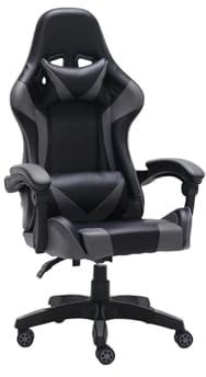 VBChome Bürostuhl Schwarz-Grau Öko-Leder Sessel Rotierend mit Hoch Reguliert Computerstuhl Arbeitsstuhl Gaming Stuhl Drehbarer Ergonomisch Entspannung Schwarz-Grau