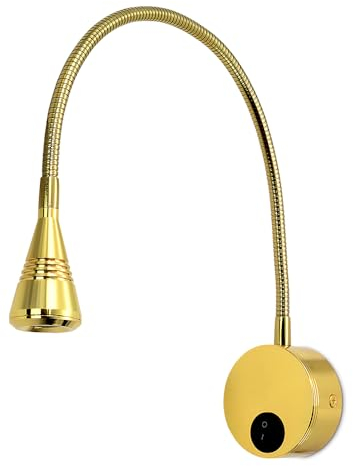 Kwazar Luminaire - Wandlampe mit Schalter - Leselampe Wand - Schwanenhals Lampe LED, 3W, Neutralweiß 4000K, 180lm - Wandleselampe, Bettlampe für Schlafzimmer, Wohnzimmer, Büro - LORIS Gold