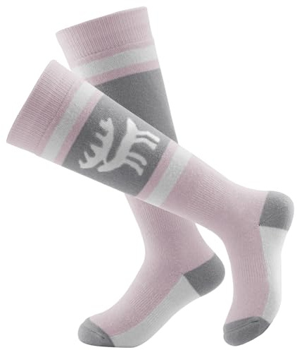 Qunature pojkar skidstrumpor barn termostrumpor 1 par vinter varma snöstrumpor utomhus merino sportstrumpor mjuka knästrumpor för skidåkning snowboard skridskoåkning storlek 25–36, ROSA, 33-36 EU