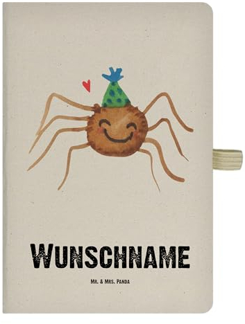 Mr. & Mrs. Panda DIN A4 Personalisiertes Notizbuch Spinne Agathe Party - Personalisierte Geschenke, Glück, Lehrer Mit Wunschtext, Motivation, Kariert Namen, Wunder, Selbstliebe, Projektbuch