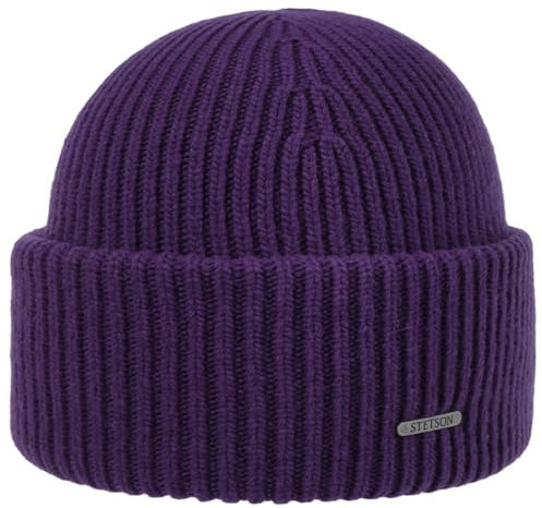 Stetson Classic Beanie Uni einfarbig Made in Italy Damen und Herren Herbst Winter lila One Size