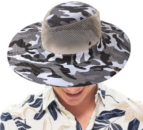 Generisch Buschhüte für Herren,Camouflage-Sonnenhut, Camo Fischerhut Boonie Cap, Sonnenhut mit breiter Krempe, Wanderhut mit UV-Schutz-Krempe für Outdoor-Angler