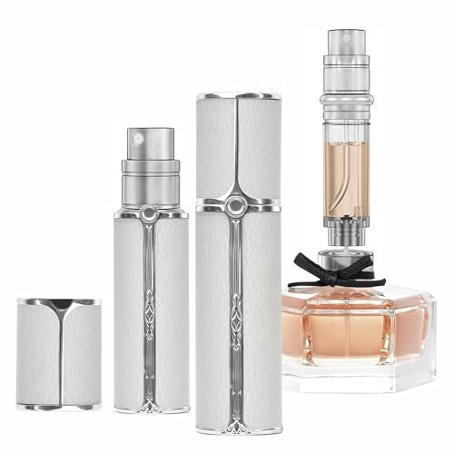 muilsae BF00WHS Parfümzerstäuber Nachfüllbar, 5ml Leer Reise Parfüm Zerstäuber, Bodenfüllung parfum reise zerstäuber, für Handtasche, Reisen, Ferien, Flugreisen (weiß silber)