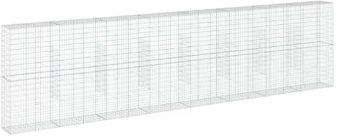 vidaXL Gabionkorg med skydd 800x50x200 cm galvaniserat järn, gabionkorg, stenmur, gabionmur, gabionkorgar, stenmurar, gabinmurar, gabionvägg
