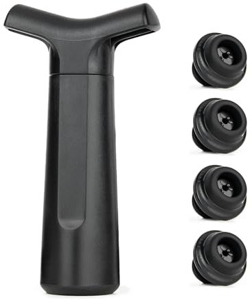 Prestige Wine Saver | Reusable Wine Saver & Stopper Set | Bubble Retaining Keep Champagne Fresh Gifts for Wine Lovers - Black | 1 x Vacuum Pump + 4 x Vacuum Stoppers