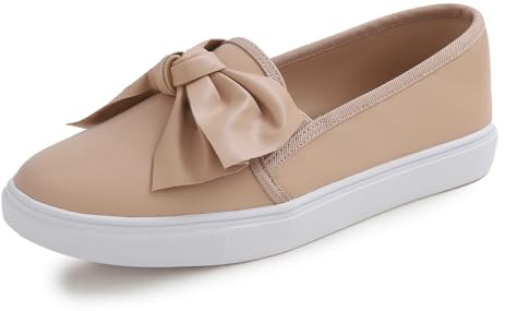 Feversole Lediga moderiktiga sneakers med rosett för kvinnor, slip-on, loafers, platta skor, 5 UK