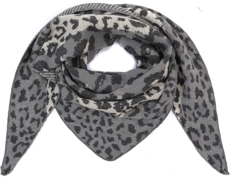 stylx Damen Schal XXL Dreieck mit Leopard Muster LEO 3FARBIG Warm Weich Strickschal Karo Winterschal Herbstschal Wolleschal Frauen Deckenschal Halstuch Scarf Poncho Cape