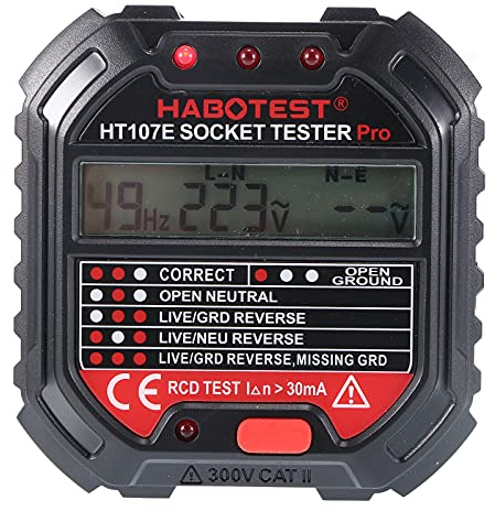 Jasfyee HT107E Socket Tester 90-250V Digital Circuit Breaker Detector Electric Circuit Polarity Finder Voltage Detector with Bright Display Reference Chart UK