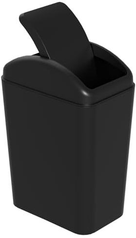 Waikhomes Cubo de basura de plástico de 15 litros con tapa oscilante, cubo de basura delgado (negro)
